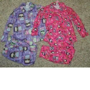 2 Girls Flannel Pajamas 4/5 Pink Penguin Purple Jammin 4 Pc Winter Joe Boxer